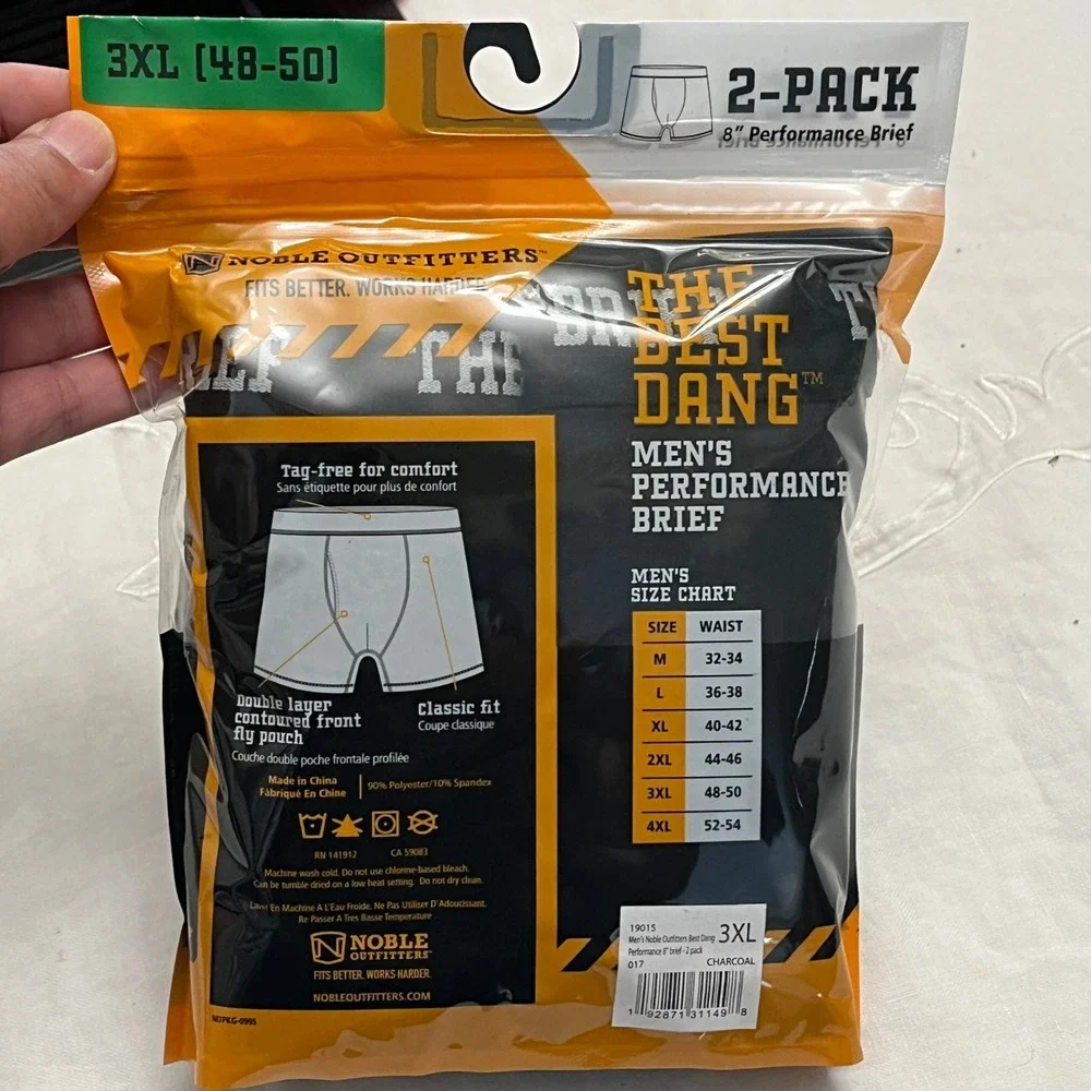 NEW Noble Outfitters Performance Briefs Men 3XL Black/Charcoal 2 Pack 8